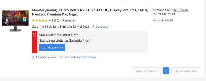 Dell G3223Q 32", 4K UHD (3840x2160), 144Hz, 1ms GTG, AMD FreeSync™ Premium Pro, NVIDIA G-Sync - Image 2