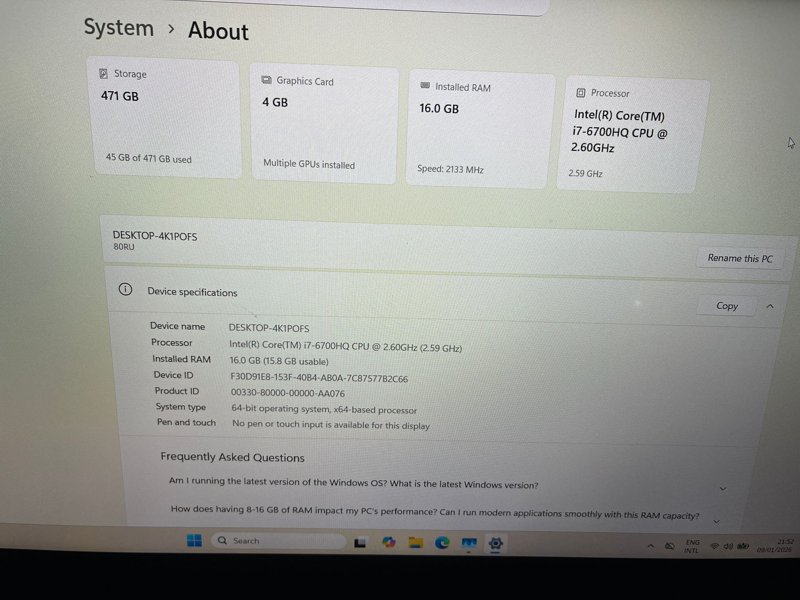 Laptop Lenovo – Intel i7, 2x SSD 256, 16 GB RAM,4GB Video, Windows 11 - Image 4